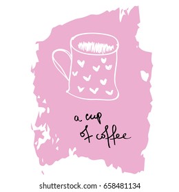 Ink stain inscription: coffee cup, a cup of coffee monogram, icon