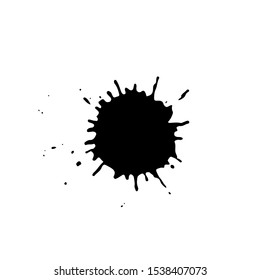 Ink stain, paint stain with spray. Vector illustration. Place for text. Can be using for web design, logos, banners, cards, leaflets, posters, for design clothing, bags, interior decoration.