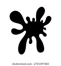 Ilustración vectorial de tinta. La mancha negra se extendió, mancha sobre un fondo blanco. Silueta de salpicadura dibujada a mano. Clipart aislado simple, monocromo. Salpicadura de pintura húmeda, forma de goteo abstracto