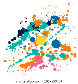 Ink stains grunge background vector. Rusty ink splatter, spray blots, mud spot elements, wall graffiti. Watercolor paint splashes pattern, smear fluid stains splatter backdrop.
