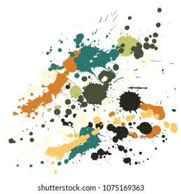 Ink stains grunge background vector. Hand drawn ink splatter, spray blots, dirty spot elements, wall graffiti. Watercolor paint splashes pattern, smear liquid splats stains background.