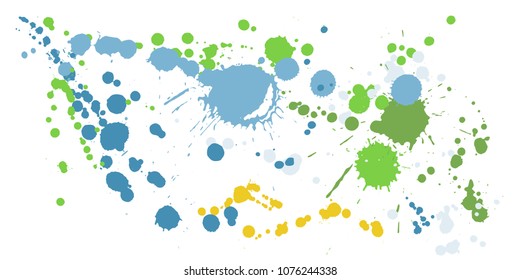 Ink stains grunge background vector. Modern ink splatter, spray blots, dirty spot elements, wall graffiti. Watercolor paint splashes pattern, smear fluid splats stains background.