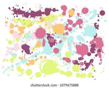 Ink stains grunge background vector. Mottled ink splatter, spray blots, dirt spot elements, wall graffiti. Watercolor paint splashes pattern, smear liquid stains splatter background.