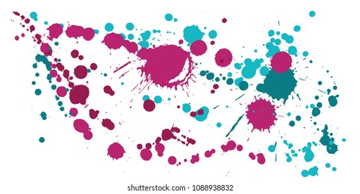 Ink stains grunge background vector. Decorative ink splatter, spray blots, dirt spot elements, wall graffiti. Watercolor paint splashes pattern, smear fluid stains spots backdrop.
