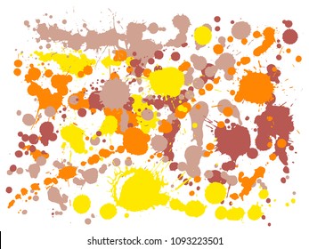 Ink stains grunge background vector. Colored ink splatter, spray blots, dirty spot elements, wall graffiti. Watercolor paint splashes pattern, smear liquid stains spots backdrop.
