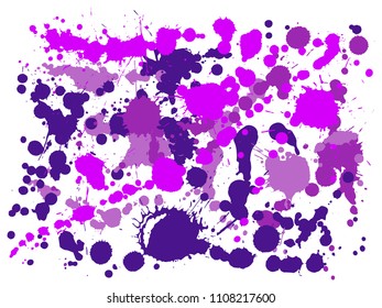 Ink stains grunge background vector. Sprawling ink splatter, spray blots, dirty spot elements, wall graffiti. Watercolor paint splashes pattern, smear fluid stains spots background.
