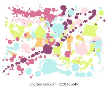 Ink stains grunge background vector. Futuristic ink splatter, spray blots, mud spot elements, wall graffiti. Watercolor paint splashes pattern, smear liquid splats stains background.