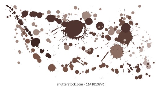 Ink stains grunge background vector. Vintage ink splatter, spray blots, dirt spot elements, wall graffiti. Watercolor paint splashes pattern, smear liquid stains spots background.