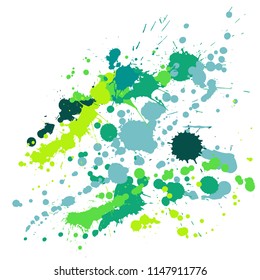 Ink stains grunge background vector. Colorful ink splatter, spray blots, mud spot elements, wall graffiti. Watercolor paint splashes pattern, smear fluid stains splatter backdrop.