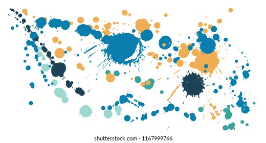Ink stains grunge background vector. Random ink splatter, spray blots, dirty spot elements, wall graffiti. Watercolor paint splashes pattern, smear liquid splats stains background.