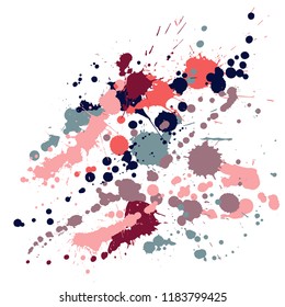 Ink stains grunge background vector. Cool ink splatter, spray blots, mud spot elements, wall graffiti. Watercolor paint splashes pattern, smear liquid stains spots background.
