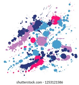 Ink stains grunge background vector. Hipster ink splatter, spray blots, dirty spot elements, wall graffiti. Watercolor paint splashes pattern, smear fluid stains splatter background.