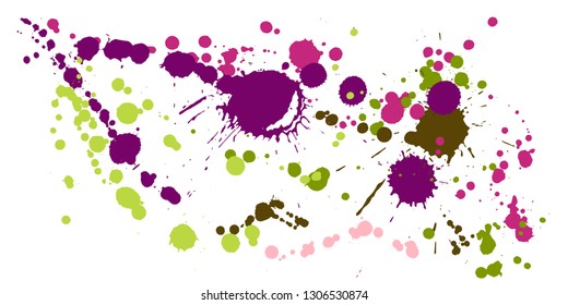 Ink stains grunge background vector. Trendy ink splatter, spray blots, dirt spot elements, wall graffiti. Watercolor paint splashes pattern, smear liquid splats stains background.