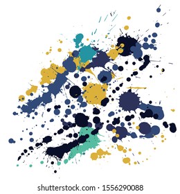 Ink stains grunge background vector. Messy ink splatter, spray blots, dirt spot elements, wall graffiti. Watercolor paint splashes pattern, smear fluid stains splatter backdrop.