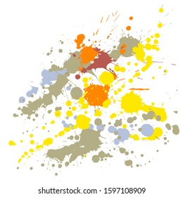 Ink stains grunge background vector. Random ink splatter, spray blots, mud spot elements, wall graffiti. Watercolor paint splashes pattern, smear fluid stains splatter backdrop.
