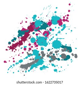 Ink stains grunge background vector. Graphic ink splatter, spray blots, dirty spot elements, wall graffiti. Watercolor paint splashes pattern, smear fluid splats stains background.