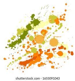 Ink stains grunge background vector. Messy ink splatter, spray blots, dirt spot elements, wall graffiti. Watercolor paint splashes pattern, smear liquid stains splatter backdrop.
