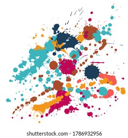 Ink stains grunge background vector. Hipster ink splatter, spray blots, mud spot elements, wall graffiti. Watercolor paint splashes pattern, smear fluid stains spots background.