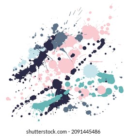 Ink stains grunge background vector. Funky ink splatter, spray blots, dirt spot elements, wall graffiti. Watercolor paint splashes pattern, smear fluid stains spots background.