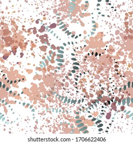 Ink Stains Seamless Pattern. Fashion Concept. Distress Print. Ochra, Sepia Illustration. Summer Surface Textile. Ink Stains. Spray Paint. Splash Blots. Artistic Creative Vector Background.
