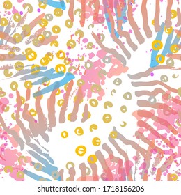 Ink Stains Seamless Pattern. Fashion Concept. Distress Print. Color, Bright Illustration. Modern Surface Textile. Ink Stains. Spray Paint. Splash Blots. Artistic Creative Vector Background.