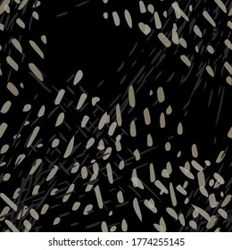 Ink Stains Seamless Pattern. Fashion Concept. Distress Print. Black, White Illustration. Dirty Surface Textile. Ink Stains. Spray Paint. Splash Blots. Artistic Creative Vector Background.