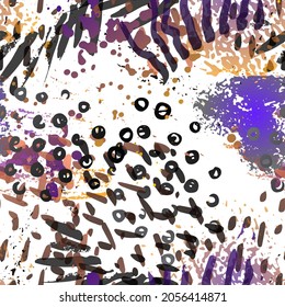 Ink Stains Seamless Pattern. Fashion Concept. Distress Print. Color, Bright Illustration. Graffiti Surface Textile. Ink Stains. Spray Paint. Splash Blots. Artistic Creative Vector Background.