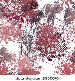 Ink Stains Seamless Pattern. Fashion Concept. Distress Print. Bordo, Pink Illustration. Urban Surface Textile. Ink Stains. Spray Paint. Splash Blots. Artistic Creative Vector Background.