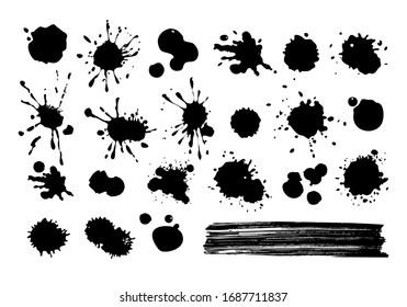 Ink stains, spills, splatters and brush strokes isolated on white. Vector illustration with black paint spills on white background. Vector EPS 10 clip art. 