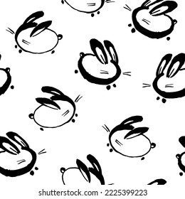 ink stamp rabbit seamless pattern on white background symbol 2023