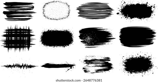 Ink stencil brush strokes and grunge lines with paint splashes drawn in a rectangular shaped composition for text, callouts. Brush strokes in dirty style with drops blots. 