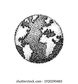 Dessin d'incrustation de la planète Terre. Illustration vectorielle de points en style pointillisme