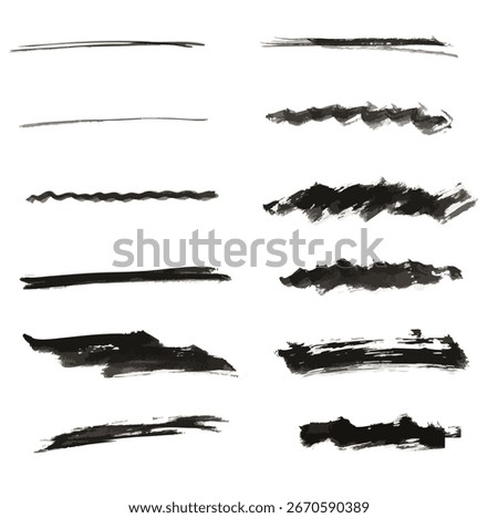 Ink Straight Brush Strokes Set | Sumi-e Style Japanese Ink Line Elements