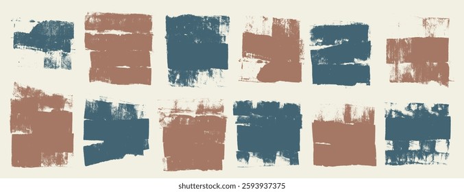 Ink streaks and callouts tag. Grunge brush paint stokes text boxes. Brayer ink black merged lines. Thick paint rolled stripe stamps set. Chalk wide underlines. Vector smear labels banners background.