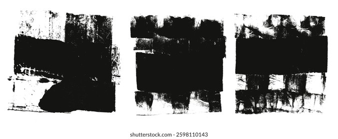 Ink streaks and callouts tag. Grunge brush paint stokes text boses. Brayer ink black merged lines. Thick paint rolled stripe stamps set. Chalk wide underlines. Vector smear labels banners background.