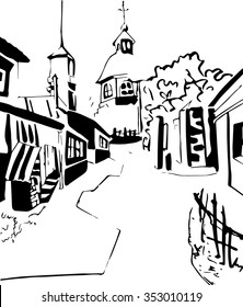 ink street line art. graphics house pattern house pattern of streets , the romance of the city , line art , line drawing, coloring , cover , line- art house , line art street , line art quarter.