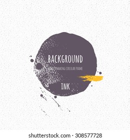 Ink Strip, Blot, Circle. Silhouette Shape Painted With  Brush On A Wet Watercolour Paper. Vector Texture.  Brush Ink - Rough, Artistic Edges. Grunge Background. Seamless Noise.