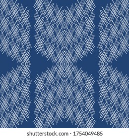 Ink Stripe Simple Vector Seamless Pattern. Jeans Fall Shirt Pattern. Graphic Square Illustration. Indigo Cell Decoration Backdrop.