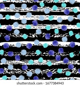 Tiras Tinta, Fondo De Puntos. Patrón de vectores sin problemas. Pintura dibujada a mano. Texturas dibujadas a mano por vectores. Fondo Abstracto Sin Precedentes. Cepillo negro sobresale. Ilustración de vectores de color de agua gruesa.