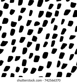 Ink strokes abstract hand drawn seamless pattern. Dots black and white pattern for surface design, textile and print.