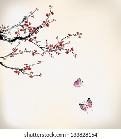 ink style butterfly and winter sweet