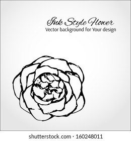 Ink style flower. Elegant vector card for Your design