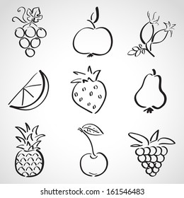 Ink style hand drawn sketch set - fruits and berries