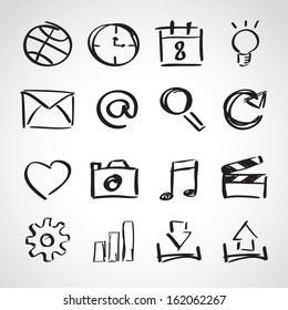 Ink style hand drawn sketch set - computer and web icons