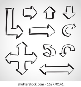 Ink style hand drawn sketch set  - different direction arrows