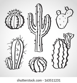 Ink Style Hand Drawn Sketch Set  - Cactus Set