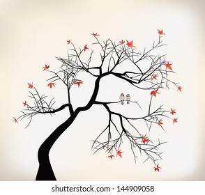 ink style maple leaves