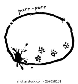 ink style simple doodle with cat footprints  and blob includes phrase purr purr