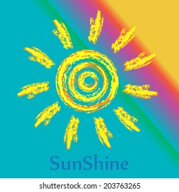 Ink sun on bright background, creative concept