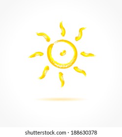 Ink sun on gray background. Creative concept.  